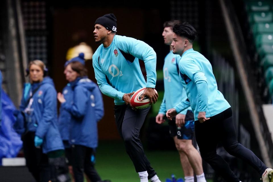 Anthony Watson, left, and Marcus Smith during a training session (David Davies/PA) (PA Wire)