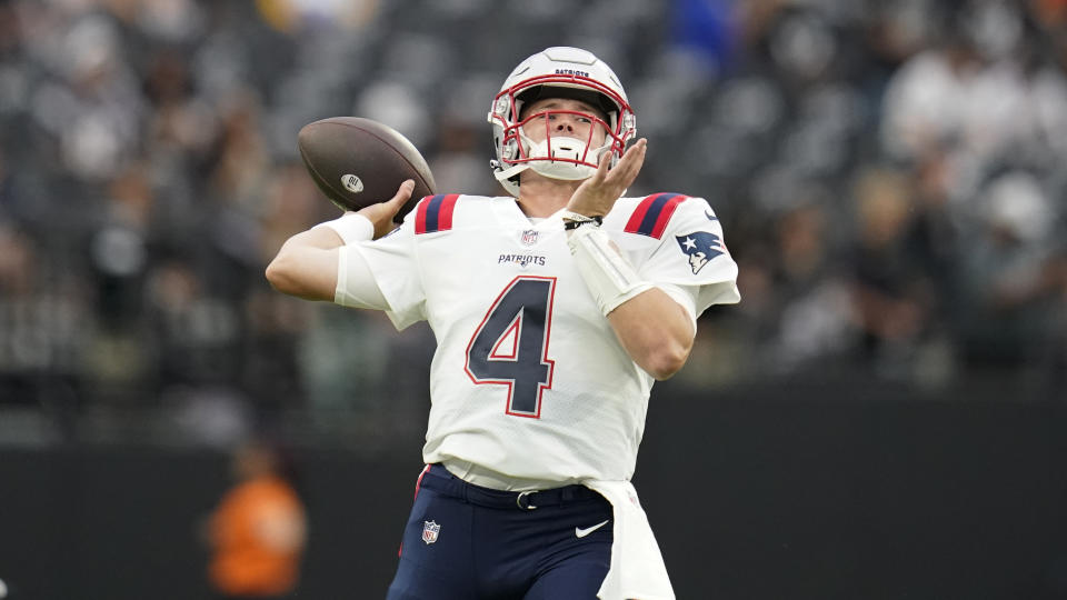 New England Patriots quarterback Bailey Zappe got his first regular-season snaps against the Packers. (AP Photo/Ashley Landis)