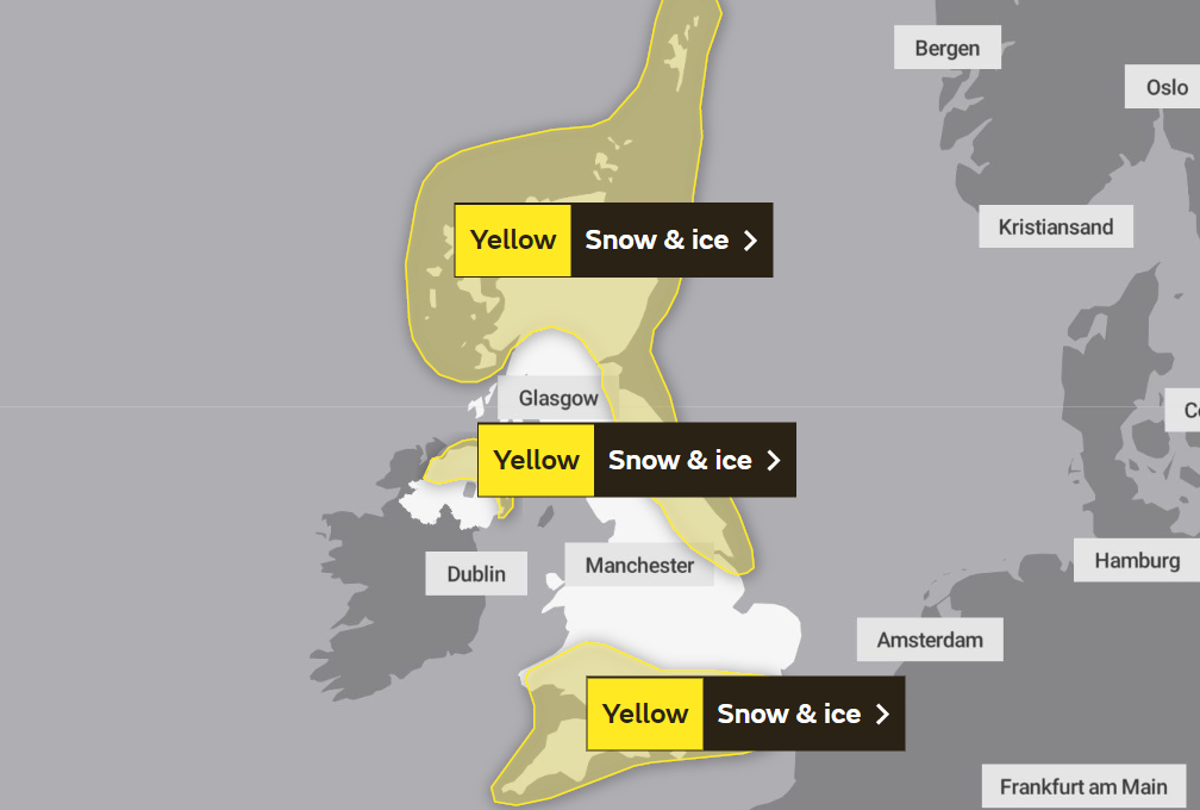 Map shows where snow will fall across UK today (Met Office)