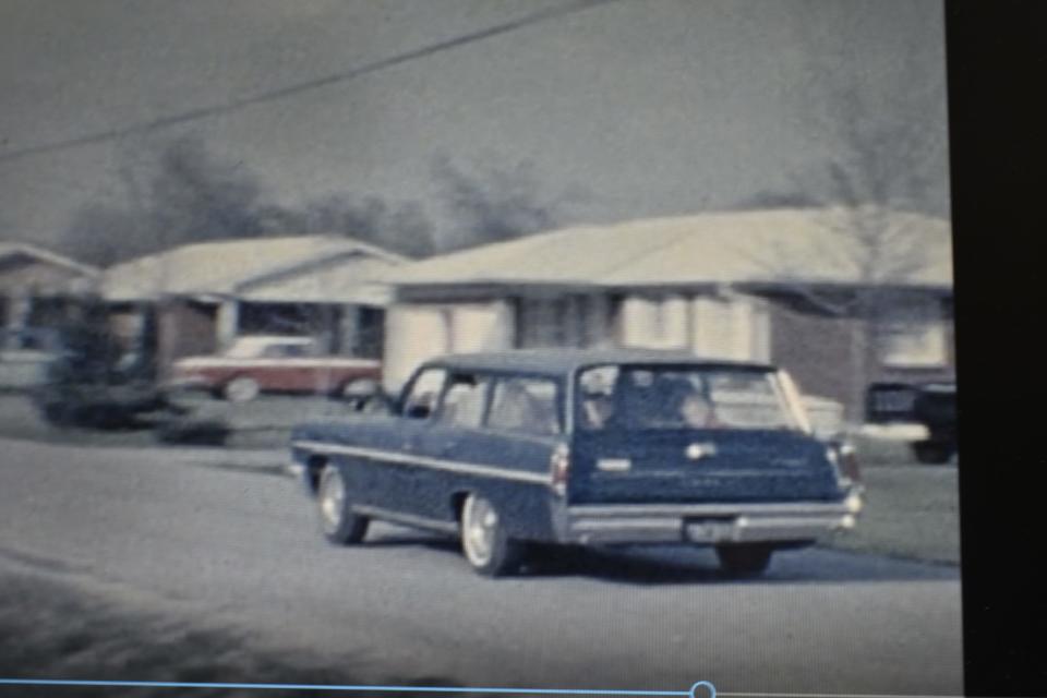 My family driving away from Uncle Paul and Aunt Bettie Biggers' house in Glasgow, Kentucky, after a Thanksgiving visit in the mid 1960s.