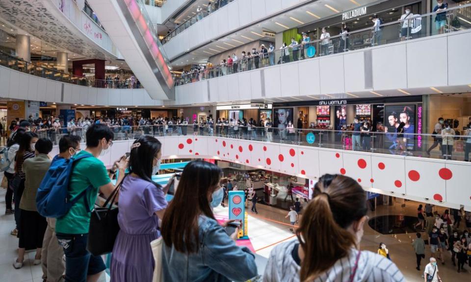 Pro-democracy supporters gather at a shopping mall  in Hong Kong on Friday.