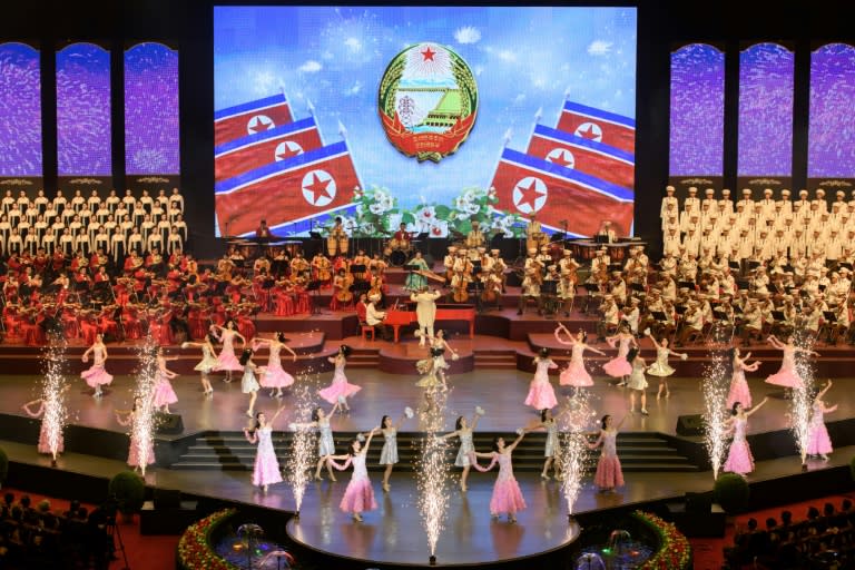 The celebrations began with a concert at Pyongyang Indoor Stadium