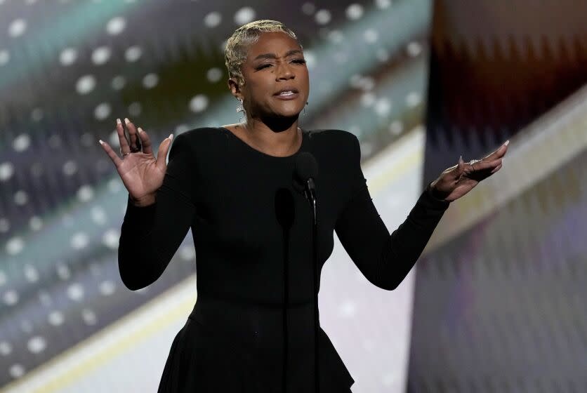 Tiffany Haddish presents the Arthur Ashe award for courage at the ESPY awards on Wednesday, July 12, 2023, at the Dolby Theatre in Los Angeles. (AP Photo/Mark J. Terrill)