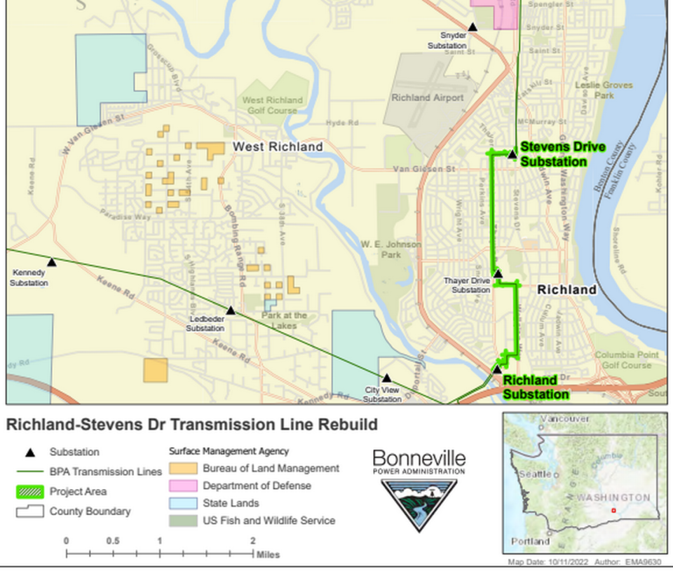 A Richland transmission line blamed for power outages would be upgraded in a proposed Bonneville Power Administration project. Bonneville Power Administration