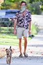 <p>Armie Hammer brings his dog along to visit a friend on Wednesday in L.A.</p>