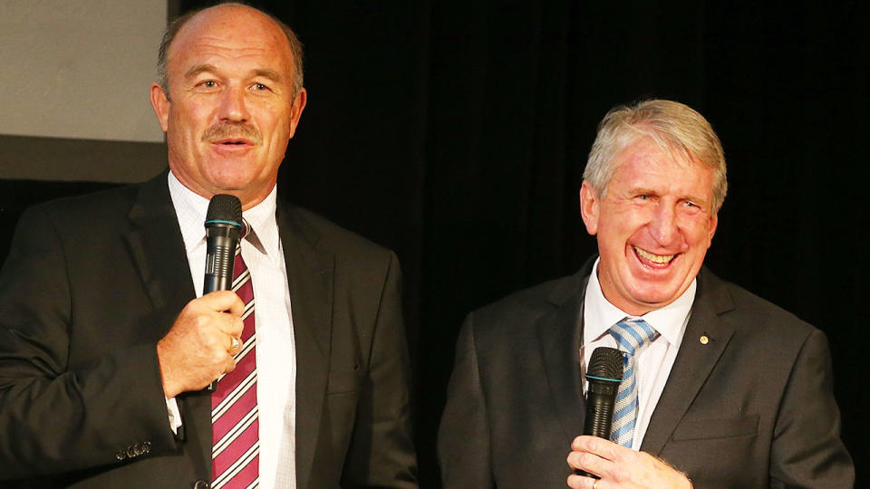 Rugby league great Steve Mortimer (right) is seen here with QLD legend Wally Lewis.