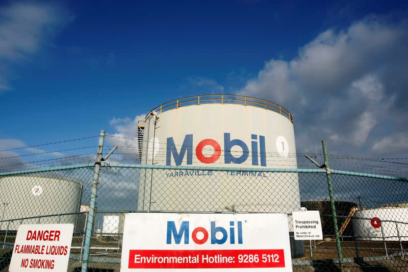 FILE PHOTO: A view of a fuel storage tank at the Mobil oil terminal at Yarraville in Melbourne