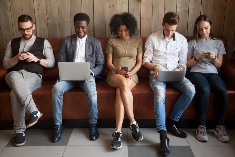 <span class="caption">Millennials require a different kind of marketing.</span> <span class="attribution"><a class="link " href="https://www.shutterstock.com/image-photo/multicultural-young-people-using-laptops-smartphones-1016244052?src=Pd45fm2c5Y074EOHZLLAAw-1-2" rel="nofollow noopener" target="_blank" data-ylk="slk:shutterstock.com;elm:context_link;itc:0;sec:content-canvas">shutterstock.com</a></span>