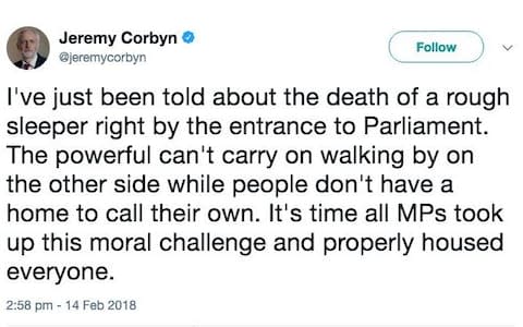 Jeremy Corbyn tweeted about the incident