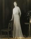 <p>President Roosevelt celebrated his inauguration with a ball in 1933 and his wife, Eleanor Roosevelt, didn't disappoint with her inaugural gown. Here, the First Lady poses in her silver and blue lamé stitched dress. </p>