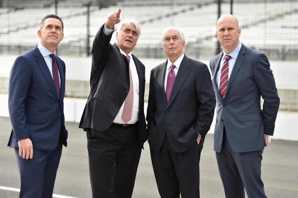 From left, Greg Penske, Mark Miles, Roger Penske and Jonathan Gibson, comprise most of the leadership committee steering IndyCar's future. Veteran drivers this week praised upcoming developments they say will inject energy and provide growth opportunities.