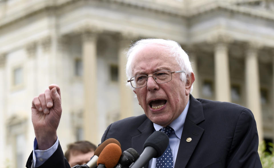 Sen. Bernie Sanders speaks during a news conference on Capitol Hill in Washington, D.C. on June 3, 2015.