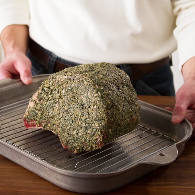 seasoned prime rib ready to cook