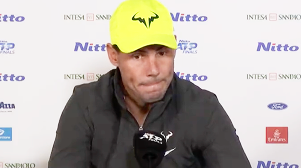 Rafa Nadal (pictured) speaks during his ATP Finals press conference.
