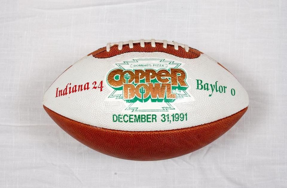 A football commemorating the Hoosiers' last bowl win... the 1991 Copper Bowl vs. Baylor.
