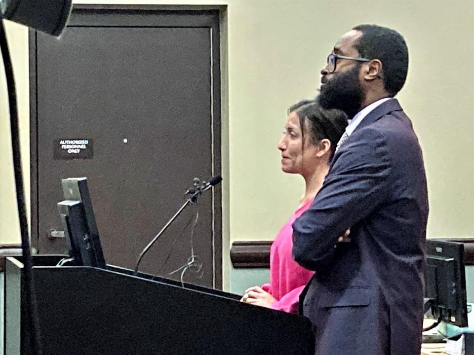 Leticia Gonzales stands with defense attorney Brandon Barthelemy during a hearing Thursday, June 8, 2023.