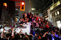 TORONTO, ON - JUNE 13: Toronto Raptors fans celebrate after the team beat the Golden State Warriors in Game Six of the NBA Finals, on June 13, 2019 in Toronto, Canada. (Photo by Cole Burston/Getty Images)