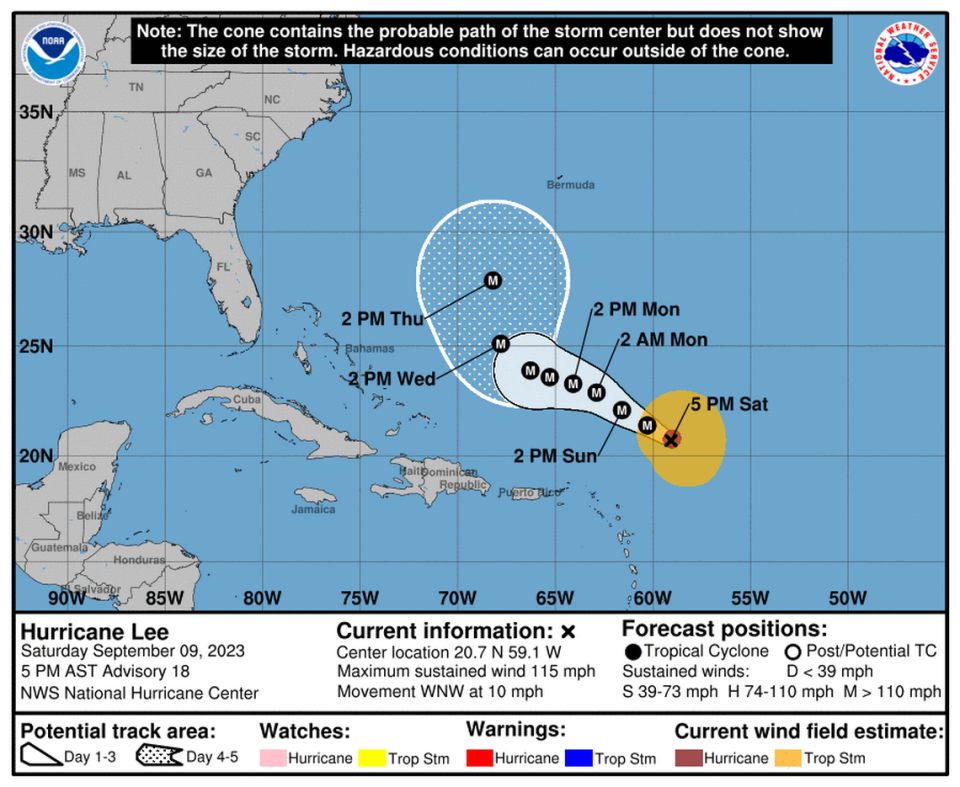 Hurricane Lee at 5 p.m. Saturday. National Hurricane Center