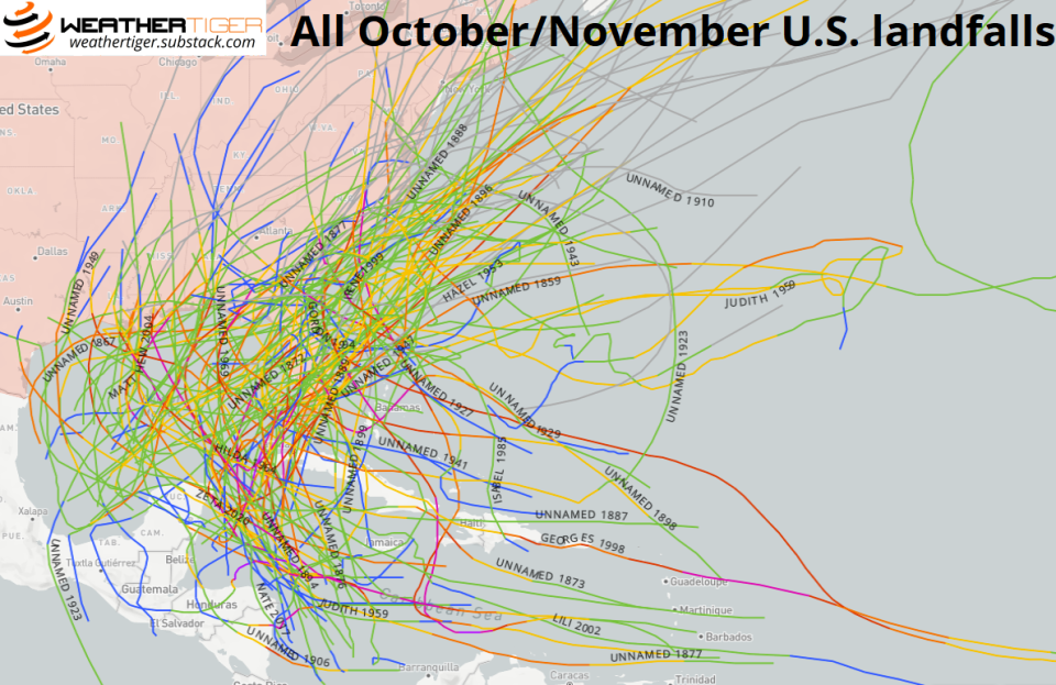 Where October/November landfalls develop and move.