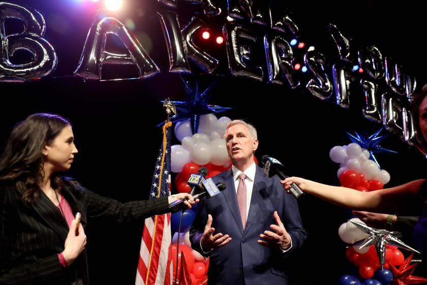 BAKERSFIELD, CA - JANUARY 19: Rep. Kevin McCarthy (R-Bakersfield), newly elected Speaker of the House, holds a town hall meeting at the Fox Theater in downtown on Thursday, Jan. 19, 2023 in Bakersfield, CA. (Gary Coronado / Los Angeles Times)