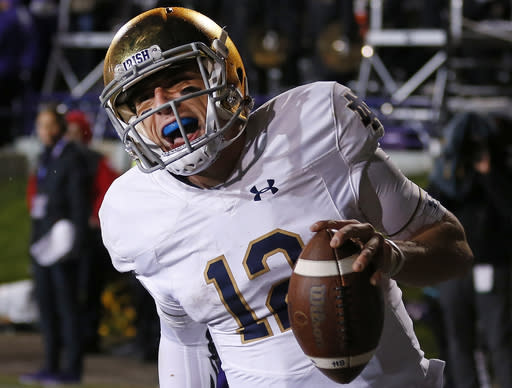 Ian Book has led Notre Dame to a 10-0 record after starting the year on the bench. (AP)