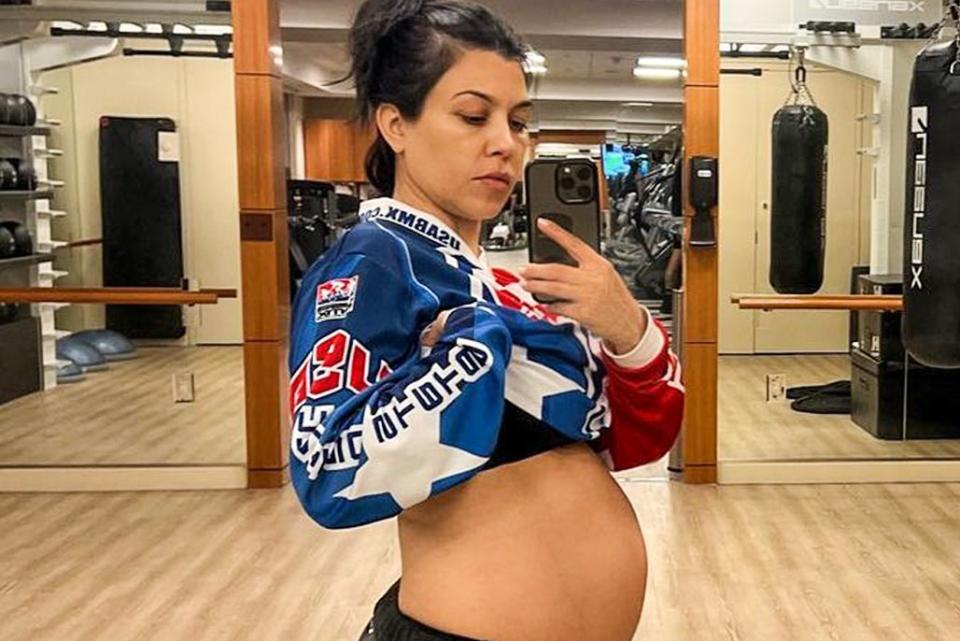 <p>Kourtney Kardashian Barker/ Instagram</p> Pregnant Kourtney Kardashian shows off an uncharacteristic IHOP feast.