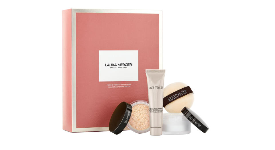 Laura Mercier is world renowned for its super iconic and undetectable makeup. This set features some of the brand's most cult products, including a full-sized Brightening Powder, mini translucent Loose Setting Powder and mini Foundation Primer to create the perfect no-makeup makeup look. <a href="https://fave.co/2ndnneS" rel="noopener" target="_blank" data-ylk="slk:Shop no;elm:context_link;itc:0;sec:content-canvas" class="link ">Shop no</a>w.