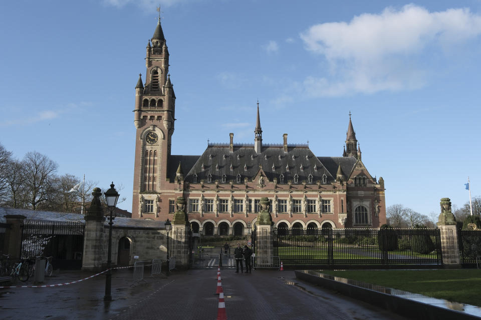 A view of the Peace Palace, which houses the International Court of Justice, or World Court, in The Hague, Netherlands, Friday, Jan. 26, 2024. Israel is set to hear whether the United Nations' top court will order it to end its military offensive in Gaza during a case filed by South Africa accusing Israel of genocide. (AP Photo/Patrick Post)