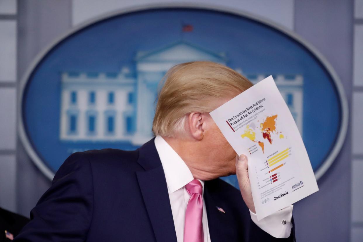 U.S. President Donald Trump holds news conference on the coronavirus outbreak at the White House in Washington, U.S., February 26, 2020.  REUTERS/Carlos Barria    