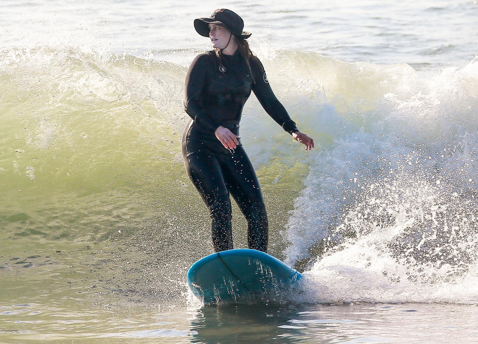 <p>Another day, another trip to the beach for Leighton Meester, who surfs in Malibu with husband Adam Brody (not pictured) on Friday.</p>