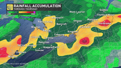 Ontario and Quebec rainfall through Thursday