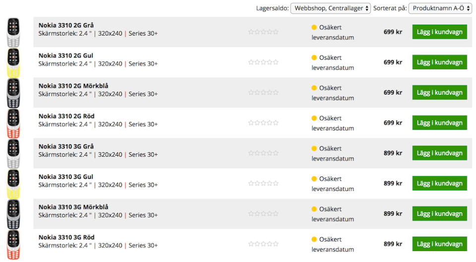 3G版Nokia 3310現身瑞典購物網站 台灣有機會上市？