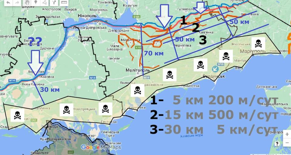 Картина маслом 認為，照著烏軍目前的反攻進度，烏軍將在 60 天後抵達亞速海海岸。   圖：翻攝自Картина маслом推特