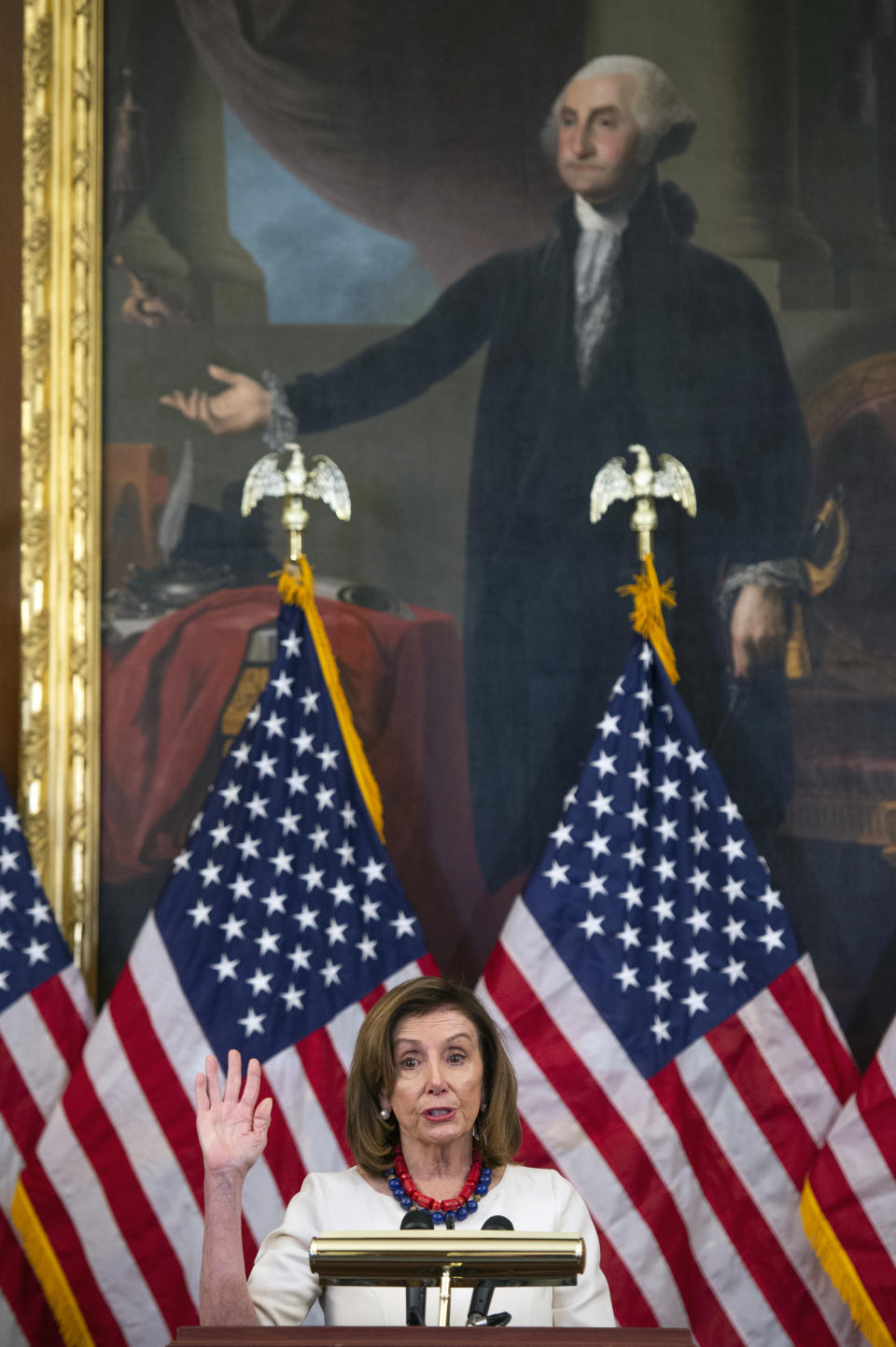 Speaker of the House Nancy Pelosi of Calif., speaks during her weekly press conference, Thursday, Jan. 20, 2022 at the Capitol in Washington. (Rod Lamkey/Pool via AP)