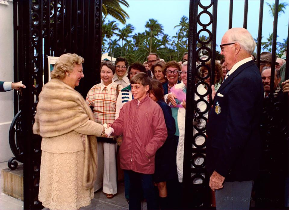 Flagler Museum founder Jean Flagler Matthews welcomes a young man to the museum in 1978. Celebrate Founder’s Day at the Flagler Museum this Sunday and explore one of Palm Beach County’s most famous sites at no cost.