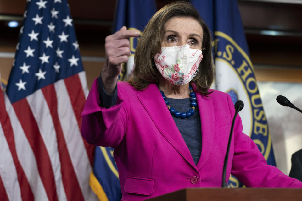 House Speaker Nancy Pelosi of Calif., speaks about the Congress Equality Act, Thursday, Feb. 25, 2021, on Capitol Hill in Washington. (AP Photo/Jacquelyn Martin)