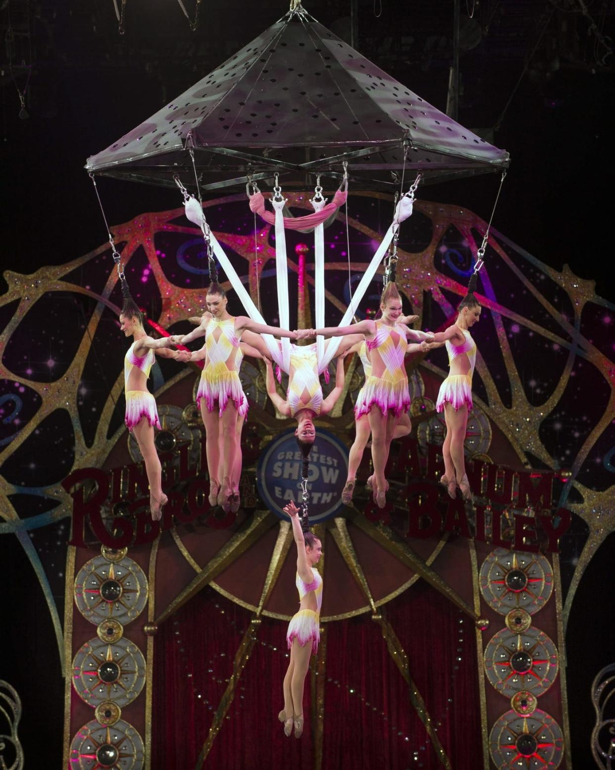 A Promotional photo showing the Lotus Blossom hair-hanging act that was in the Circus accident at the Ringling Bros. and Barnum & Bailey Legends Tour Sunday, May 4, 2014 at The Dunkin' Donuts Center in Providence.