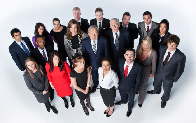 <b>The Apprentice 2012</b><br><br><b>Meet the candidates</b> <br><br>A group shot of all 16 candidates with Lord Sugar, Nick Hewer and Karren Brady.<br><br>[Related story: <span><b>More Apprentice 2012 details</b></span><b>]</b>