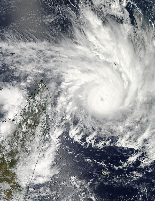 On Jan. 29, 2013, NASA's Aqua satellite captured an image of Cyclone Felleng at 5:14 a.m. EST that showed strong thunderstorms around the center of circulation and a 22 nautical mile-wide eye obscured by high clouds. The western edge of the sto