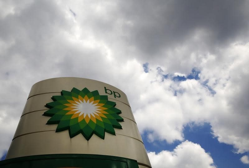 Signage for a BP petrol station is pictured in London July 29, 2014. REUTERS/Luke MacGregor