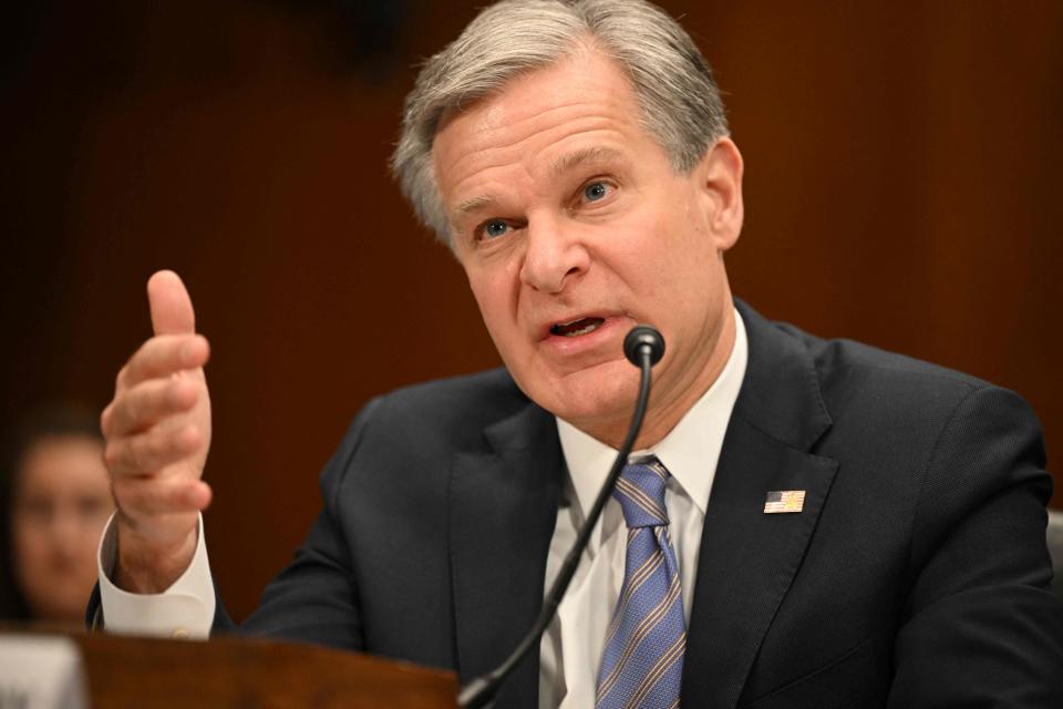 FBI Director Christopher Wray testifies during a Senate Homeland Security and Government Affairs Committee hearing on Tuesday (AFP via Getty Images)