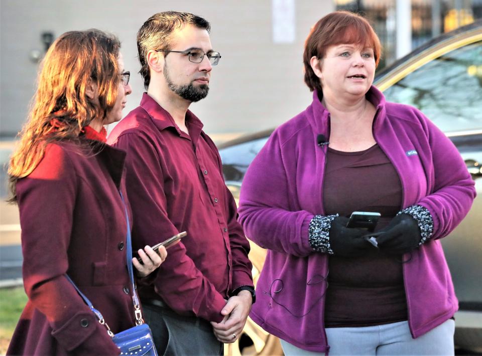 Citizens for Civil Discourse members Jenny O'Connell-Nowain, left to right, Benjamin Nowain and Susanne Baremore spoke at a press conference Tuesday, Jan. 18, 2022, in support of order and decorum in local county government.