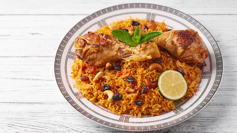 Chicken biryani with raisins