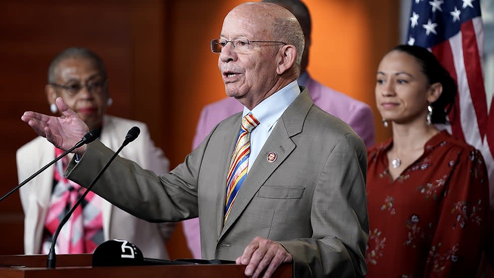 Rep. Peter DeFazio (D-Ore.) addresses reporters during a press conference on June 30 to discuss the INVEST in America Act which will focus on infrastructure and transportation.