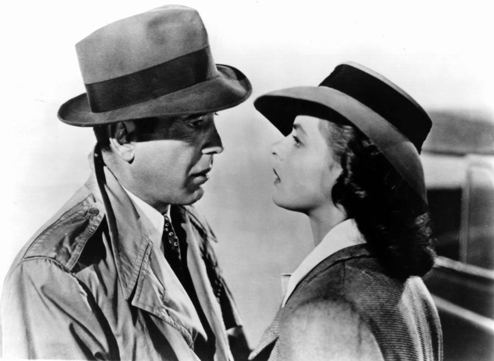 Humphrey Bogart (left) and Ingrid Bergman play former lovers in a complicated situation in "Casablanca."