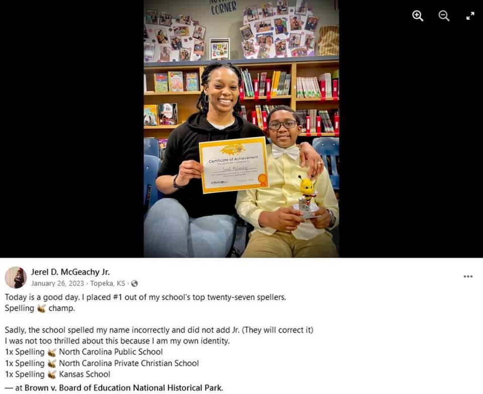 Domonique McGeachy and her son Jerel McGeachy Jr., as seen in a screenshot of a photo posted on Facebook in January 2023.