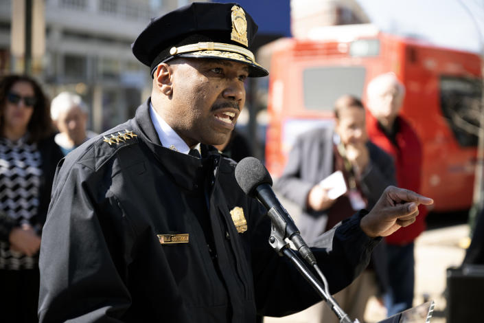 Metropolitan Police Chief Robert Contee at a news conference about the spike in crime in Washington, D.C., on March 6, 2023. / Credit: Marvin Joseph/The Washington Post via Getty Images