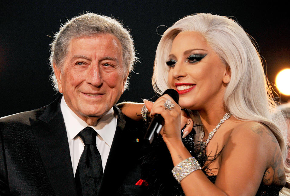 Lady Gaga and Tony Bennett perform onstage during The 57th Annual GRAMMY Awards at the STAPLES Center on February 8, 2015 in Los Angeles, California. (Lester Cohen / WireImage)