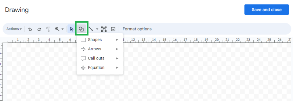 A screenshot of the Drawing Menu in Google Docs
