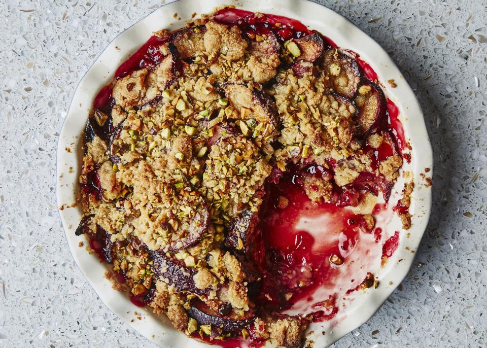 Plum-Cardamom Crumble with Pistachios